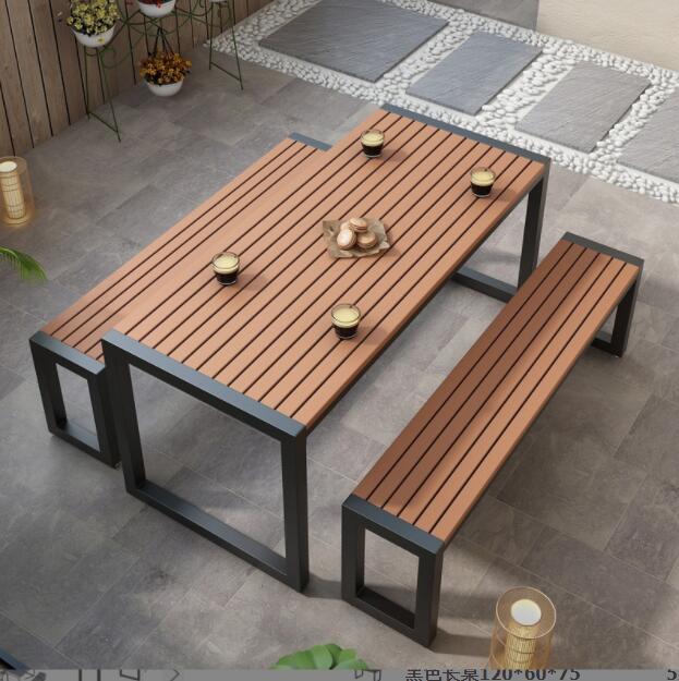 Modern And Simple Outdoor Plastic Wood Table And Chair Combination Park Outdoor Courtyard Terrace Leisure Cafe Outdoor Table