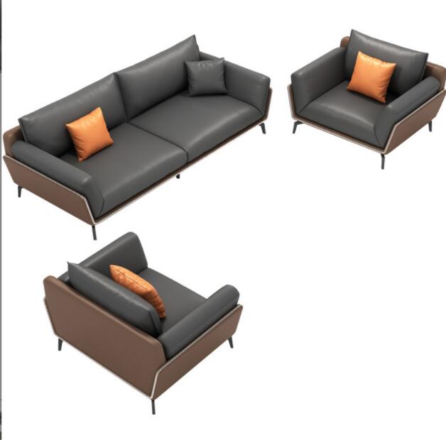 Modern simple business reception commercial PU metal base single double triple office quality leather sofa
